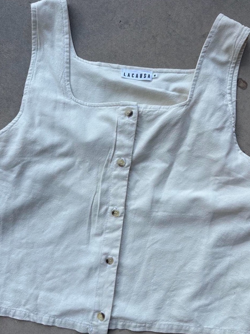 LACAUSA Cream Button-Front Square-Neck Tank Top